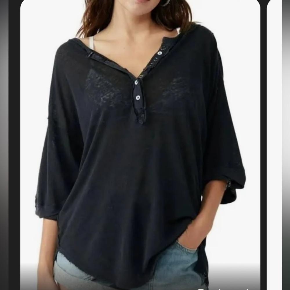 We The Free Black Short Sleeve Henley Tee